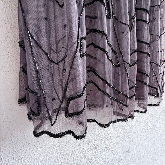 Free People Dress Sheer Beaded Charcoal Mini Mesh Embellished Art Deco Party M - Picture 2 of 6
